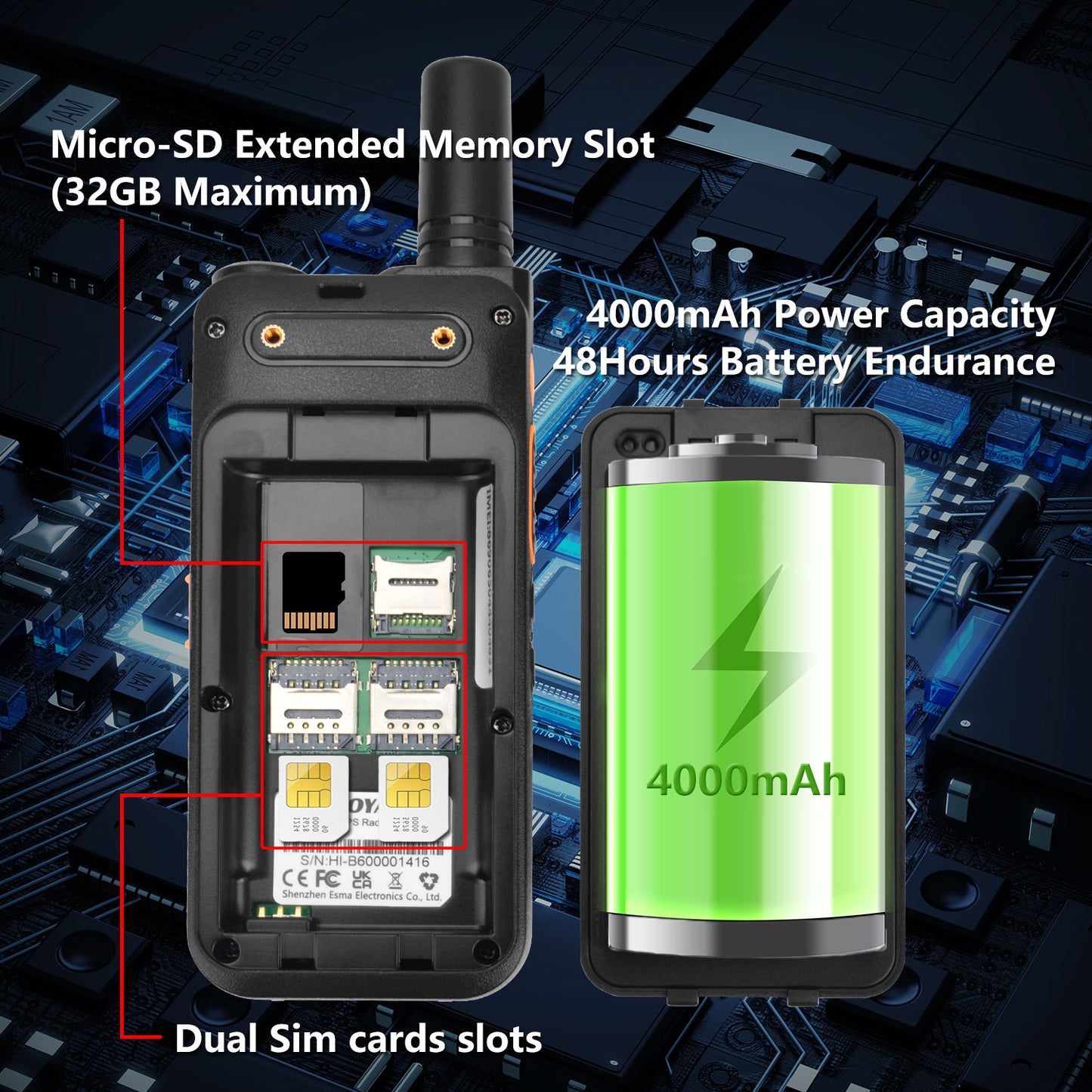 HIROYASU HI-B6 Zello Walkie Talkie Android9.0 Dual Sim Card 2G 3G 4G PoC Radio 1GB ROM 8GB RAM Full keypad 2.4" HD Display