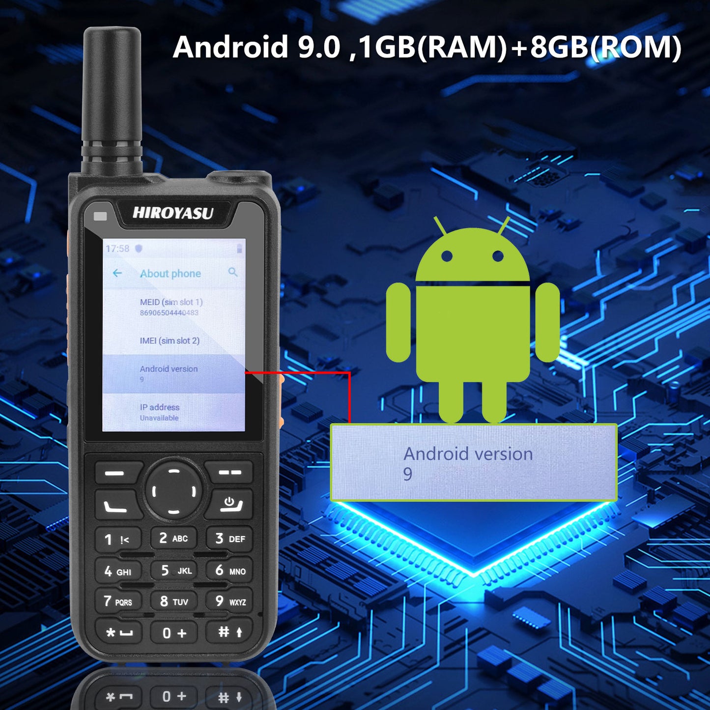 HIROYASU HI-B6 Zello Walkie Talkie Android9.0 Dual Sim Card 2G 3G 4G PoC Radio 1GB ROM 8GB RAM Full keypad 2.4" HD Display