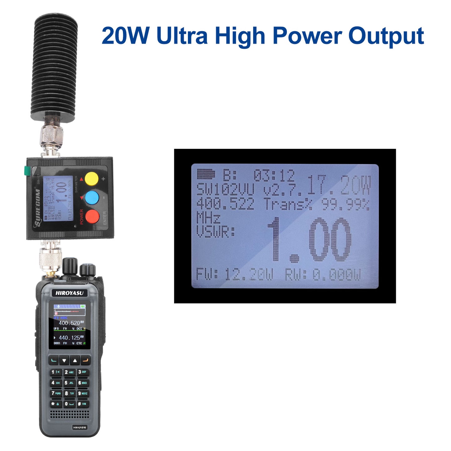 HIROYASU HW-UV910 20W V/UHF 136-174&400-480MHz 2M 70CM Radio Dual Band FM Walkie Talkie 18-999.999750MHz Air Band Rx Scrambler