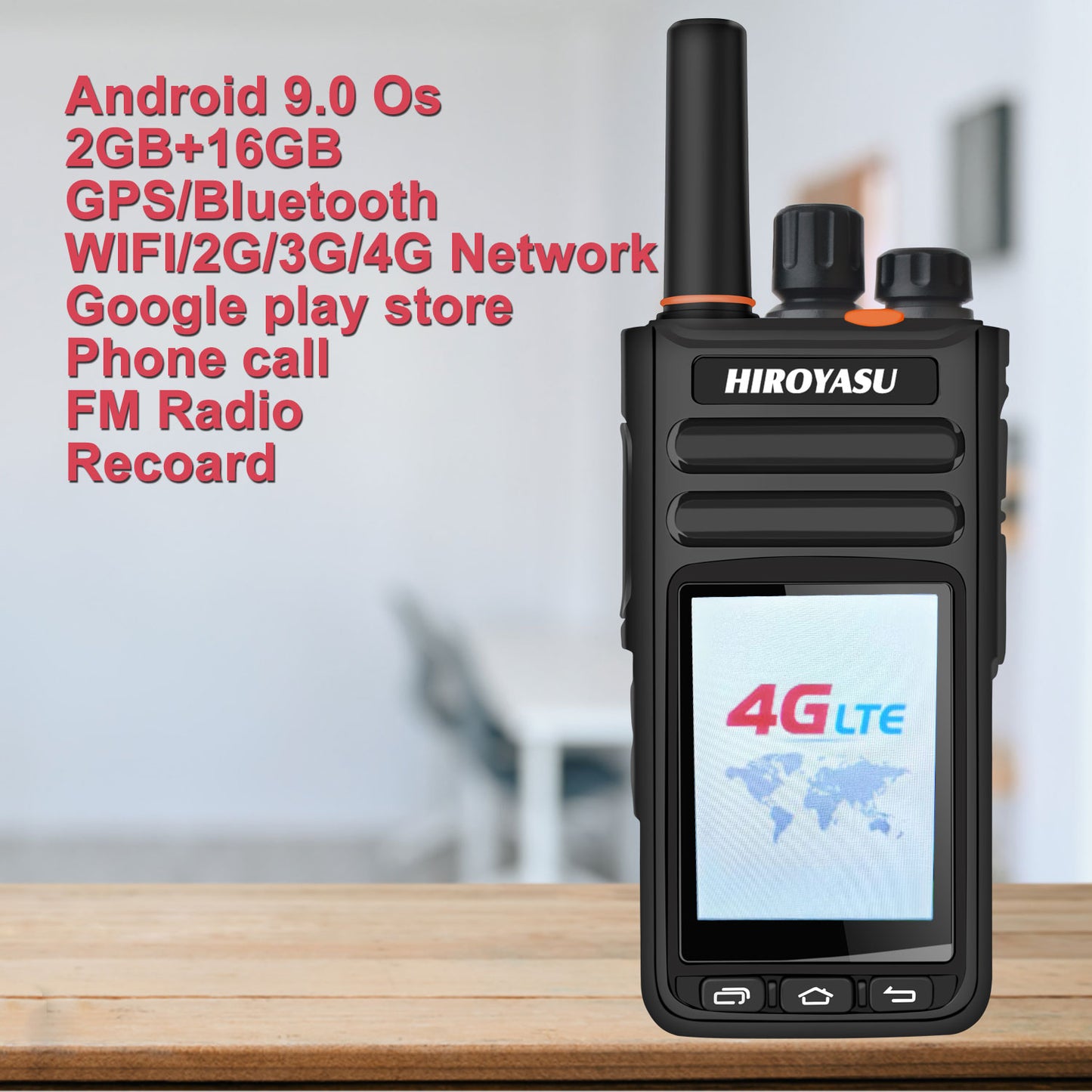 HIROYASU HI-B8 2G 3G 4G Cellular Network WiFI Zello PoC FM Walkie Talkie Android 9.0 Phone Call Messaging GPS 2.4" Touch Screen