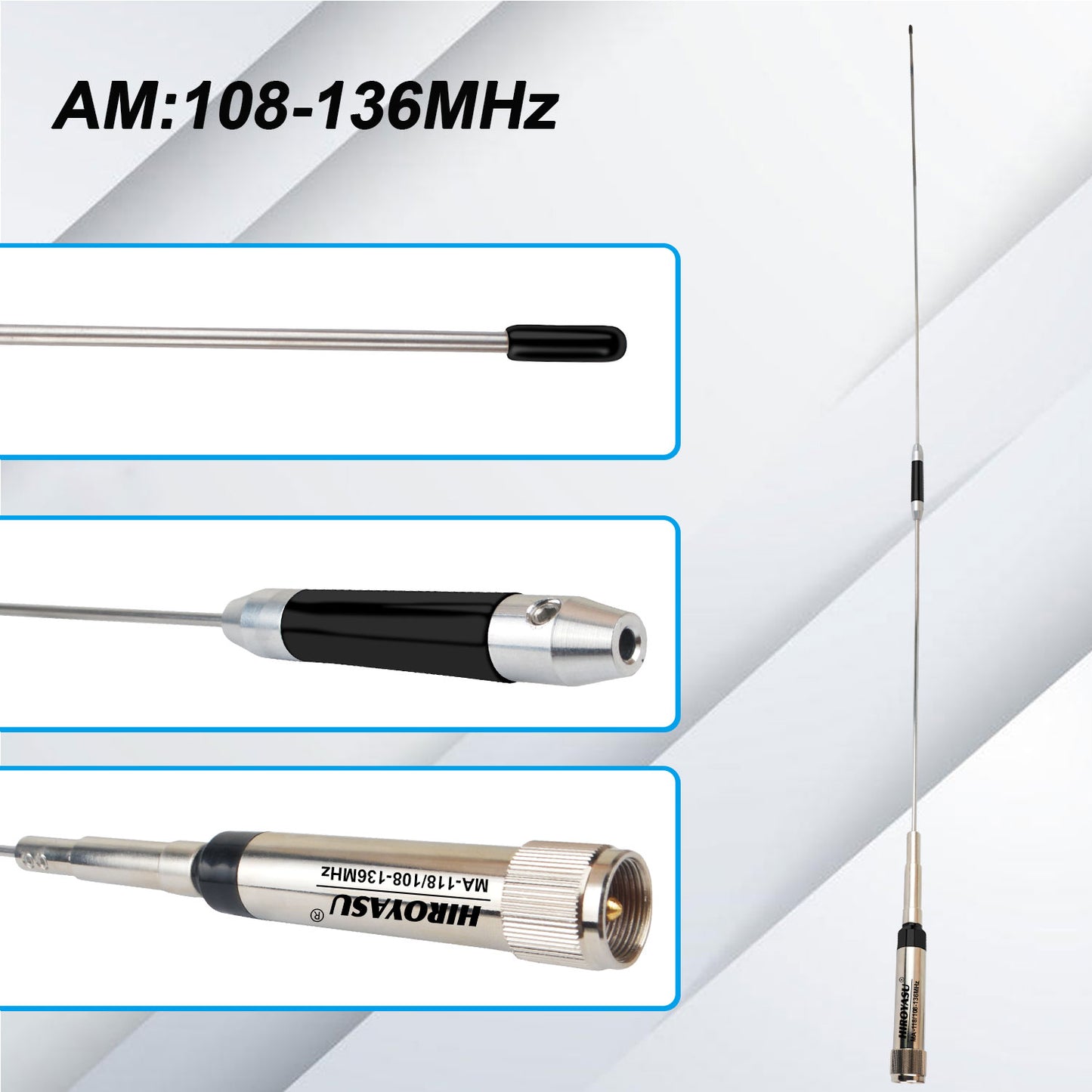 HIROYASU MA-118 Air Band Mobile Antenna 108-136MHz 2.15dB Aviation Frequency Car Walkie Talkie Antenna Two Segments