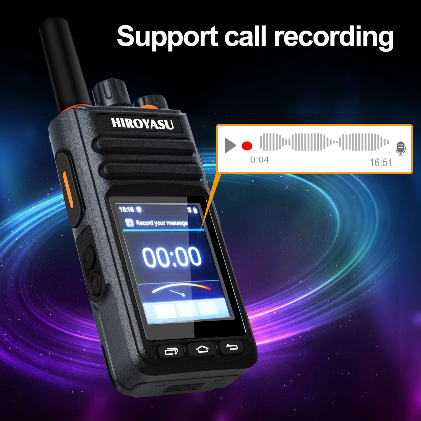 HIROYASU HI-B8 2G 3G 4G Cellular Network WiFI Zello PoC FM Walkie Talkie Android 9.0 Phone Call Messaging GPS 2.4" Touch Screen