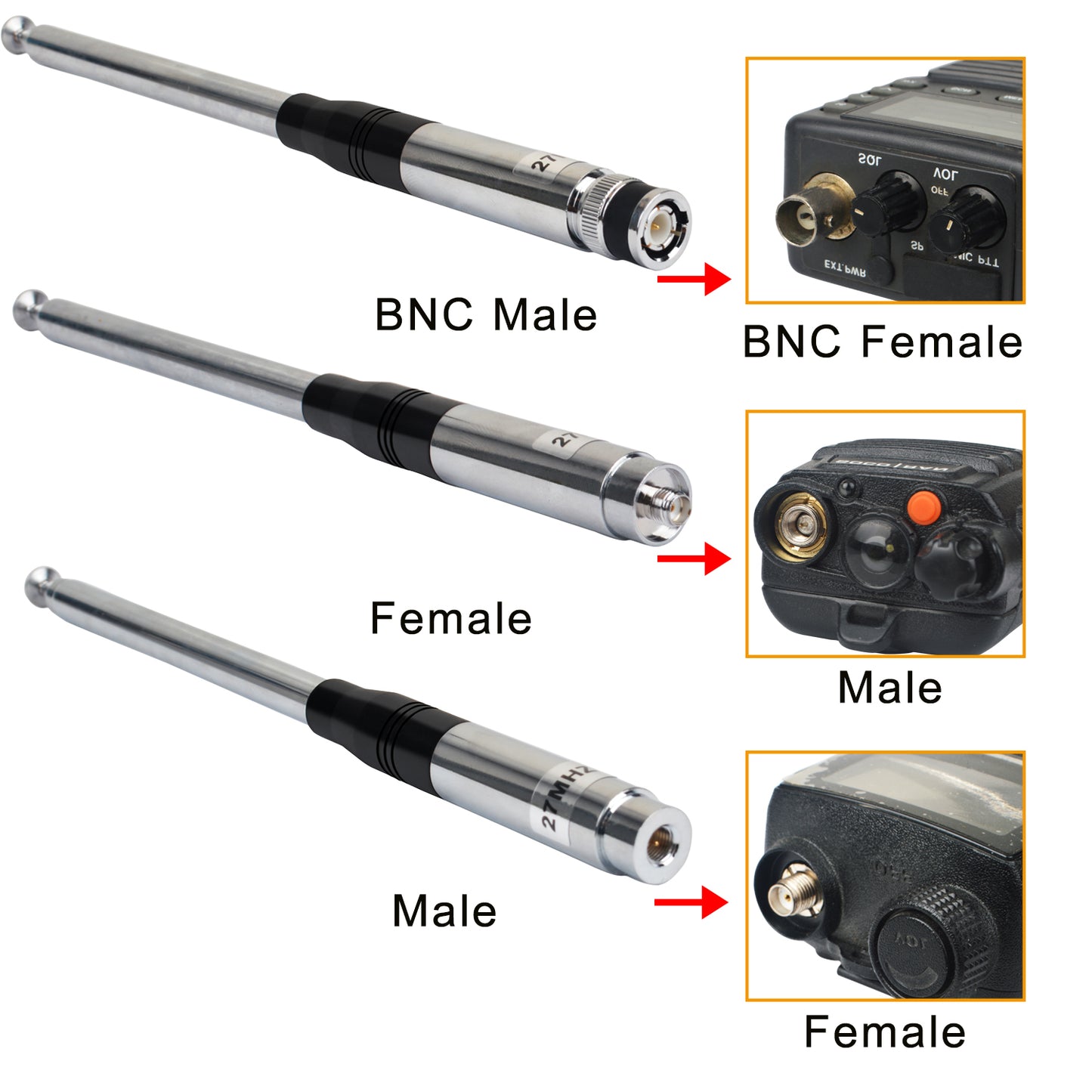 Hiroyasu NH-31 CB 27MHz Walkie Talkie Handheld Extended Antenna With Fold-Over 2.15dBi 20W BNC/SMA-Male/SMA-Female for Options
