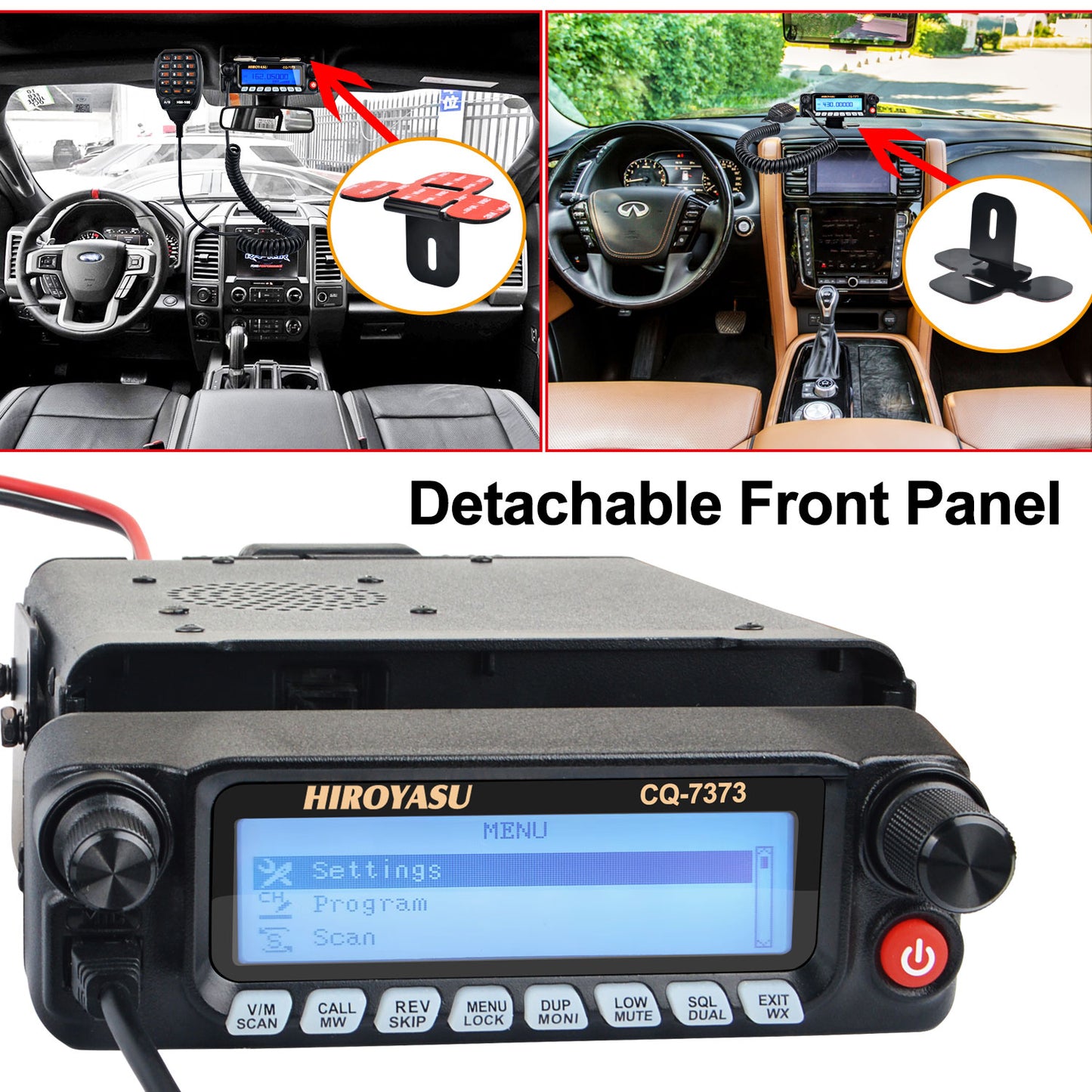 HIROYASU CQ-7373 Detachable Front Panel 108-615MHz Eight Bands Rx VU Dual Band Tx 50W 100Ch Aviation Amateur Mobile Transceiver