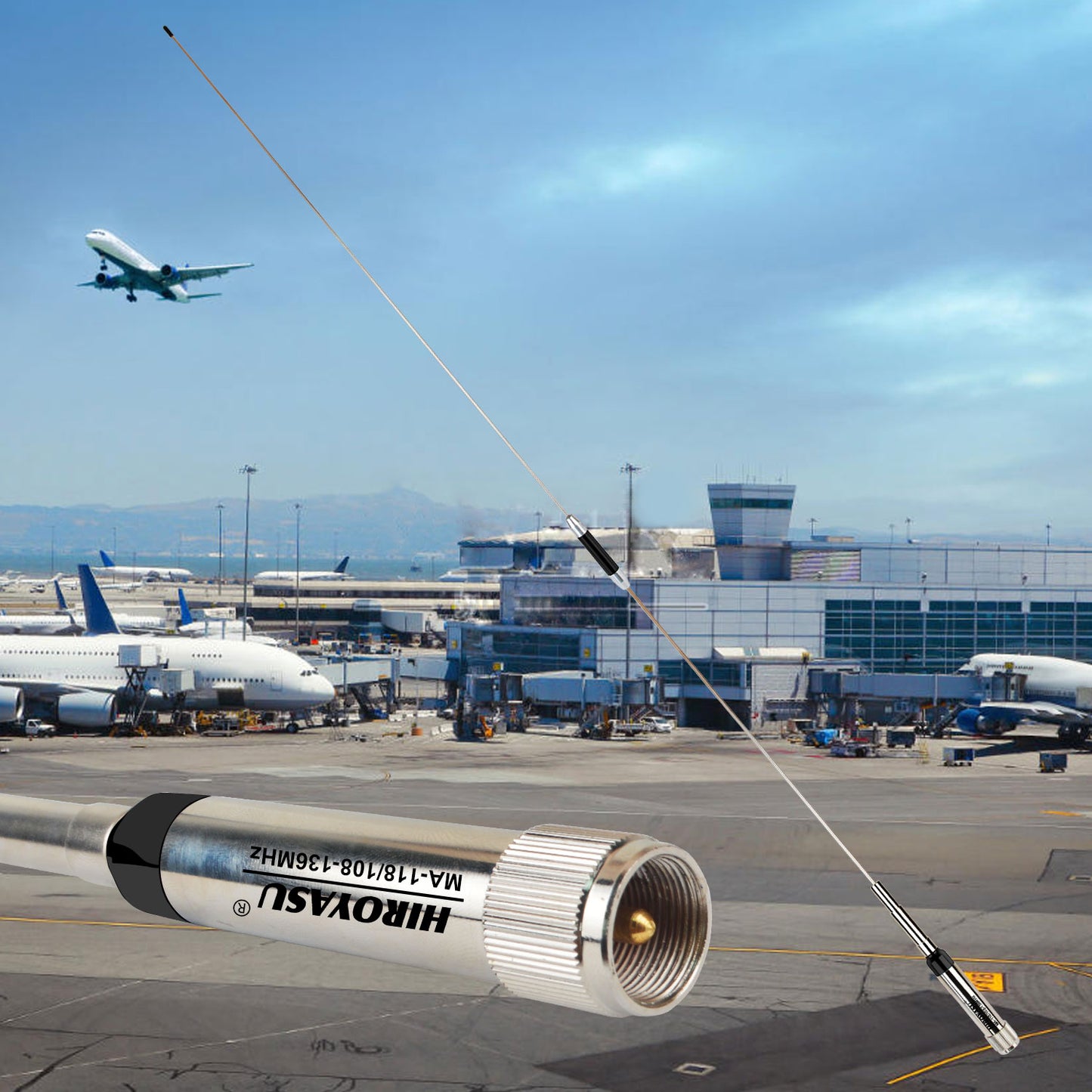 HIROYASU MA-118 Air Band Mobile Antenna 108-136MHz 2.15dB Aviation Frequency Car Walkie Talkie Antenna Two Segments
