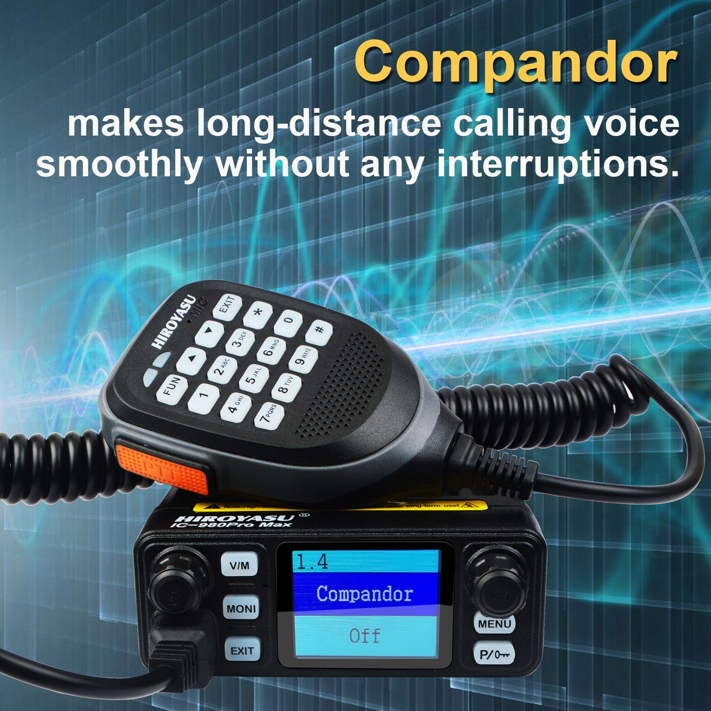 HIROYASU IC-980Pro Max 2m/70cm VHF UHF 144/430MHz FM/AM Dual Band DTMF 1750Hz Scrambler Vox Amateur Mobile Radio