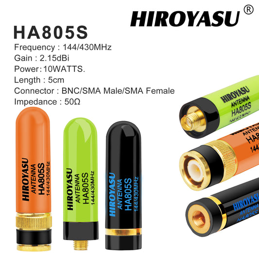 HIROYASU HA805S 144/430MHz Dual Band 2.15dB 10Watt 70cm/2m Band Handheld Thumb Antenna 5cm Length