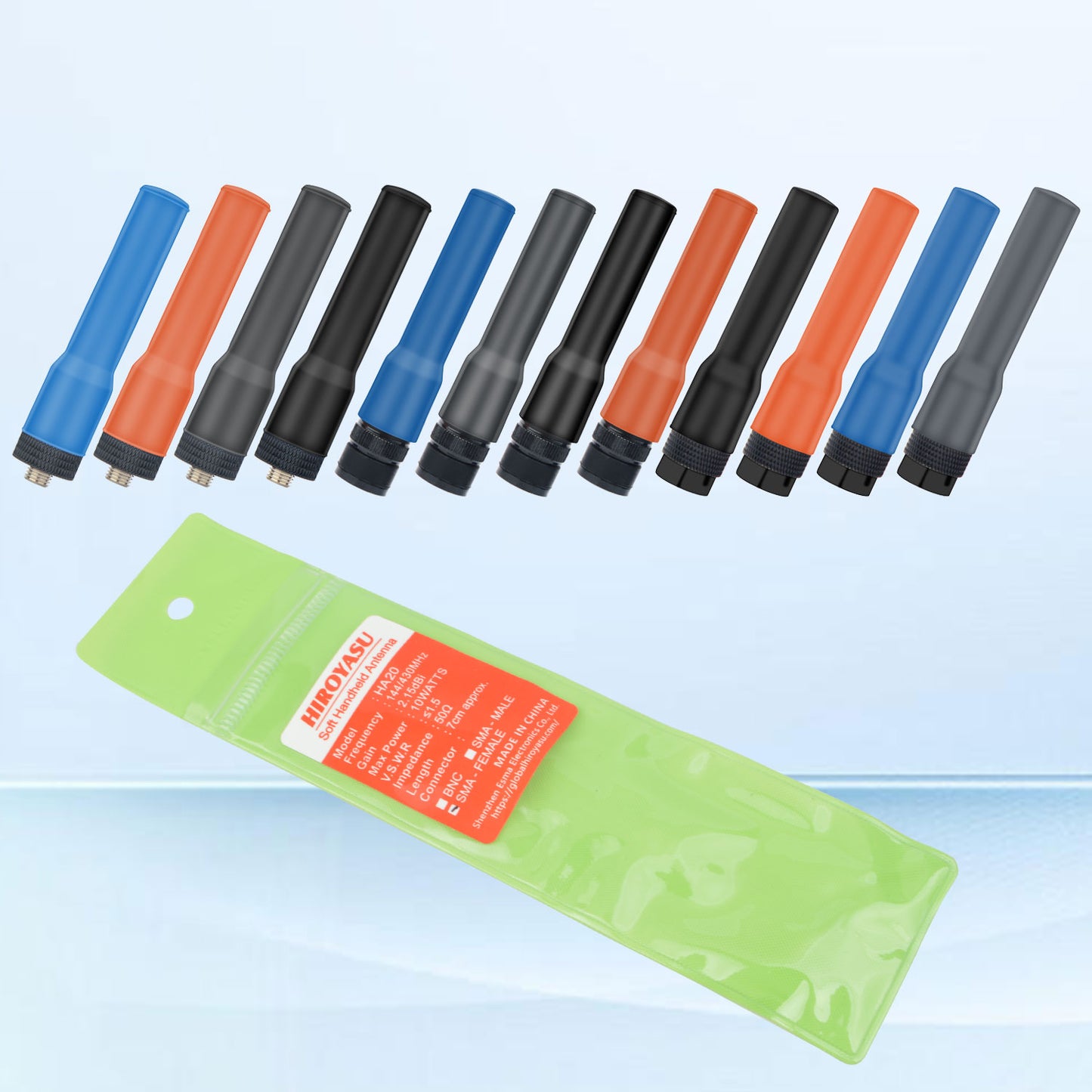 HIROYASU HA20 Mini Soft Silicon Antenna 144/430MHz 2m/70cm Dual Band 2.15dB 7cm Length Flexible Handheld Antenna
