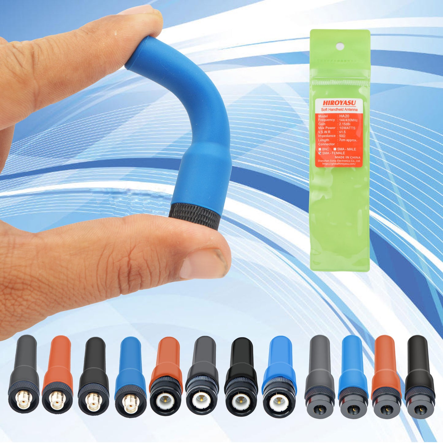 HIROYASU HA20 Mini Soft Silicon Antenna 144/430MHz 2m/70cm Dual Band 2.15dB 7cm Length Flexible Handheld Antenna