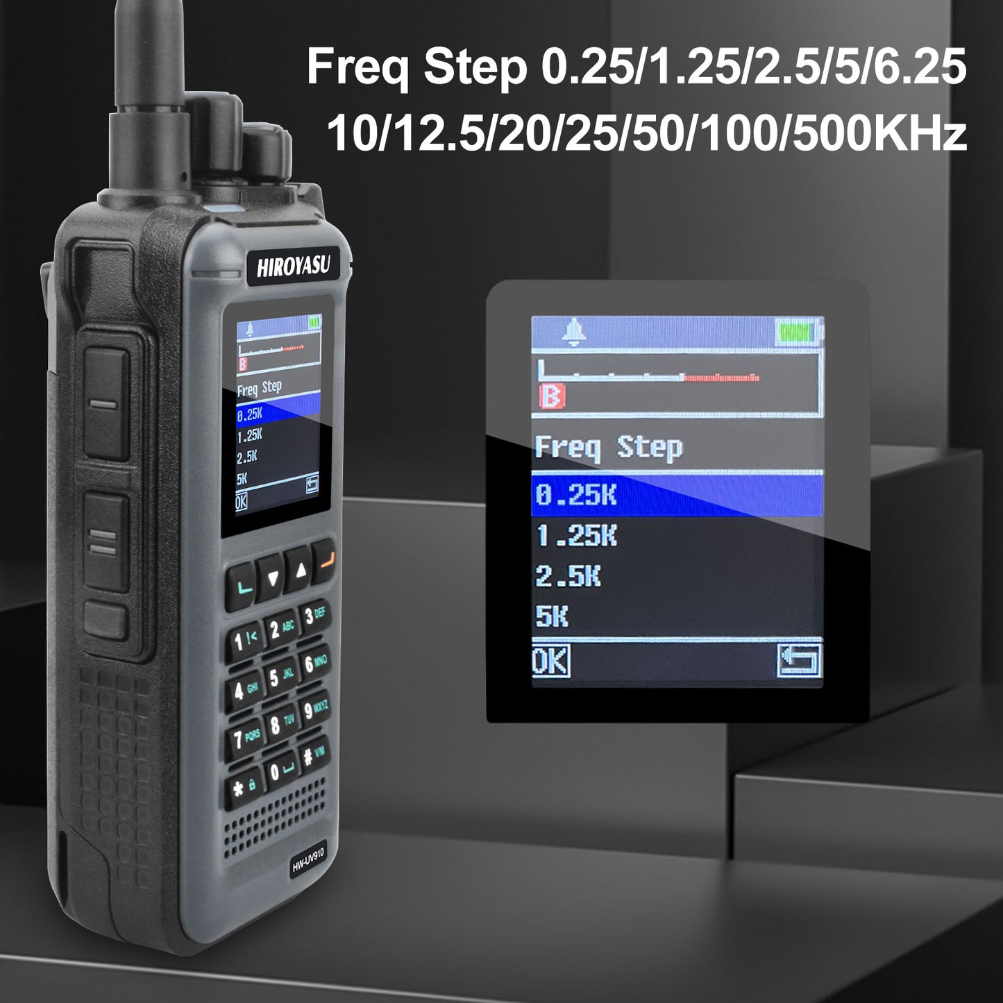 HIROYASU HW-UV910 20W V/UHF 136-174&400-480MHz 2M 70CM Radio Dual Band FM Walkie Talkie 18-999.999750MHz Air Band Rx Scrambler