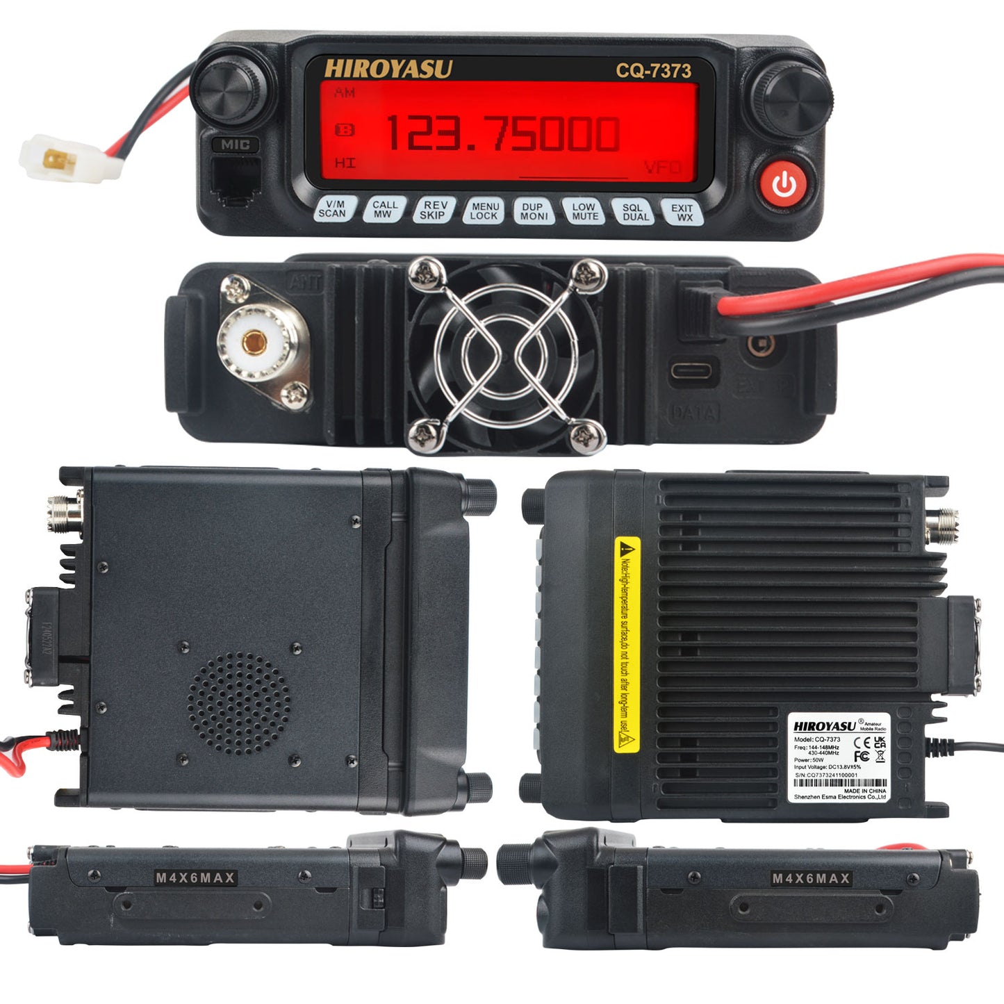 HIROYASU CQ-7373 Detachable Front Panel 108-615MHz Eight Bands Rx VU Dual Band Tx 50W 100Ch Aviation Amateur Mobile Transceiver