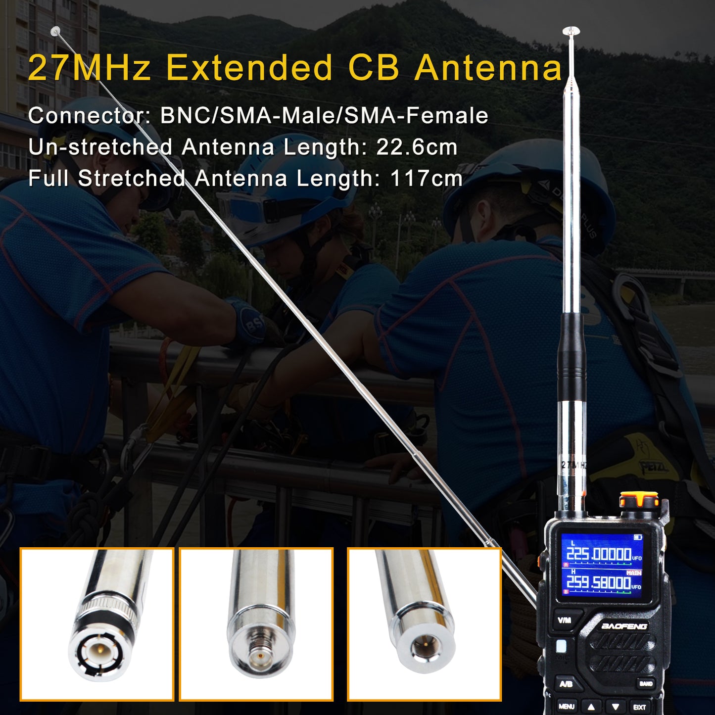 Hiroyasu NH-31 CB 27MHz Walkie Talkie Handheld Extended Antenna With Fold-Over 2.15dBi 20W BNC/SMA-Male/SMA-Female for Options