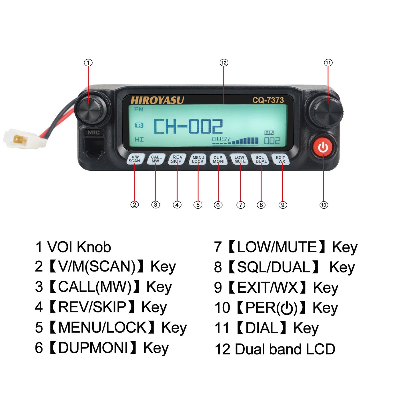 HIROYASU CQ-7373 Detachable Front Panel 108-615MHz Eight Bands Rx VU Dual Band Tx 50W 100Ch Aviation Amateur Mobile Transceiver