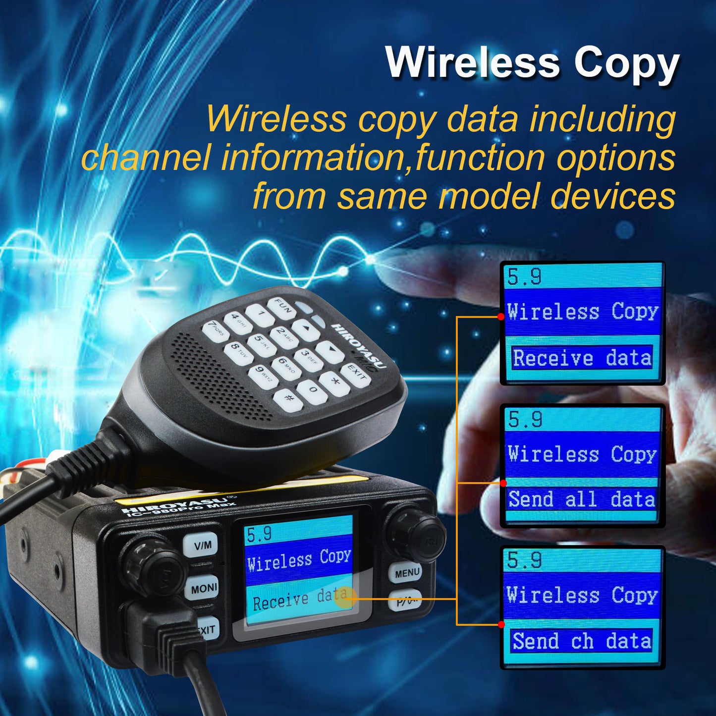 HIROYASU IC-980Pro Max 2m/70cm VHF UHF 144/430MHz FM/AM Dual Band DTMF 1750Hz Scrambler Vox Amateur Mobile Radio