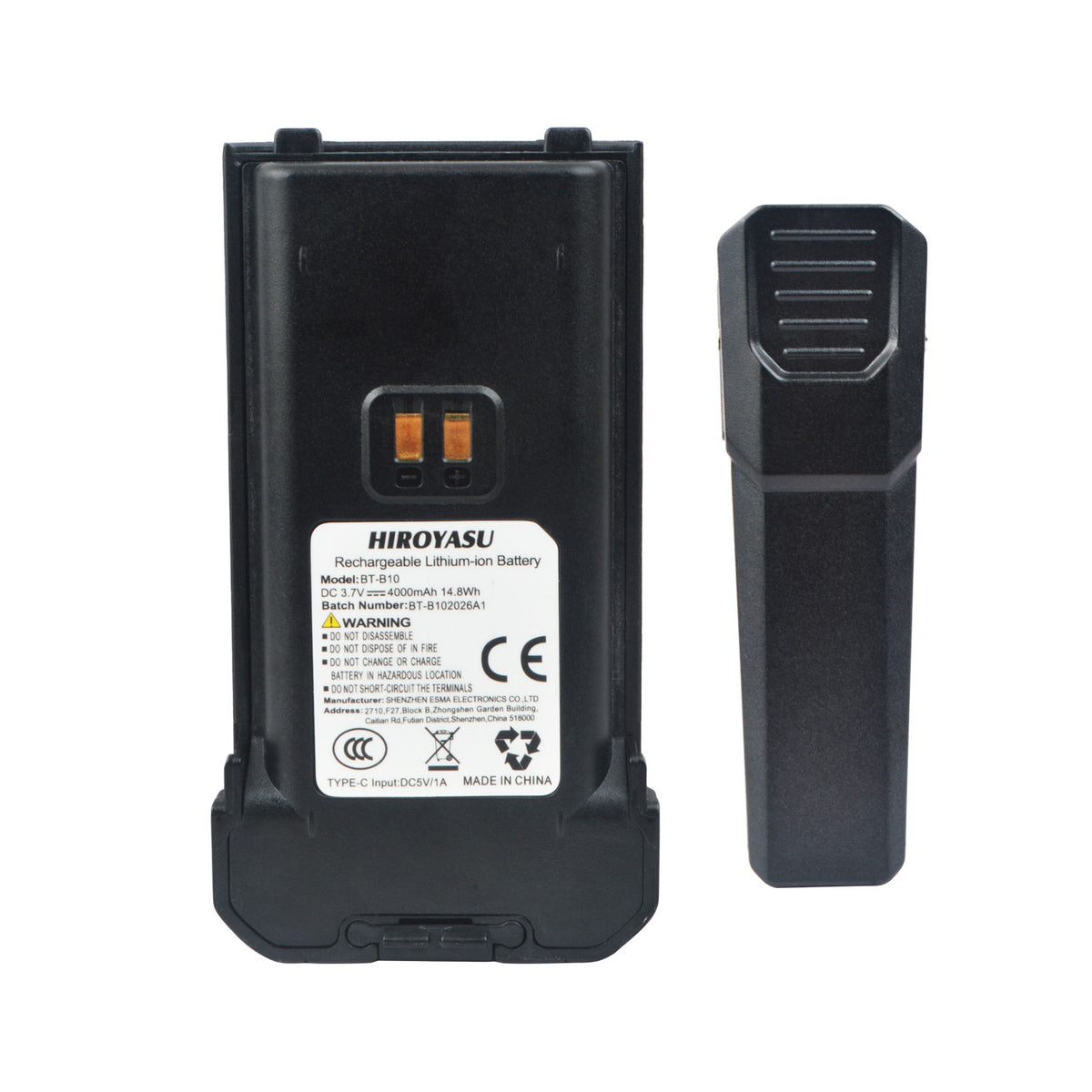 DC3.7V 4000mAh Type-C Rechargeable Lithium-ion Battery Pack BT-B10 for HIROYASU HI-B10 PoC Radio