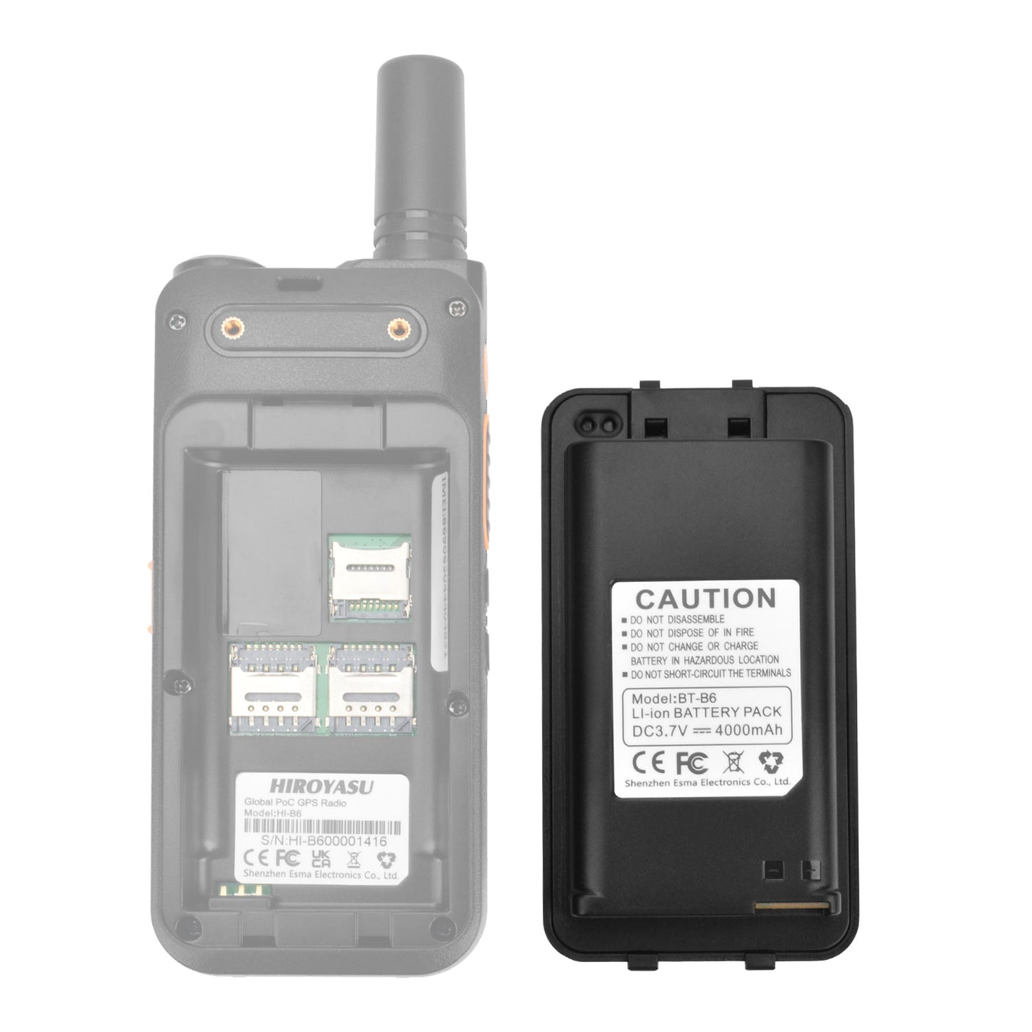 HI-B6 HIROYASU PoC Radio 3.7V 4000mAh Rechargeable Lithium Battery Pack