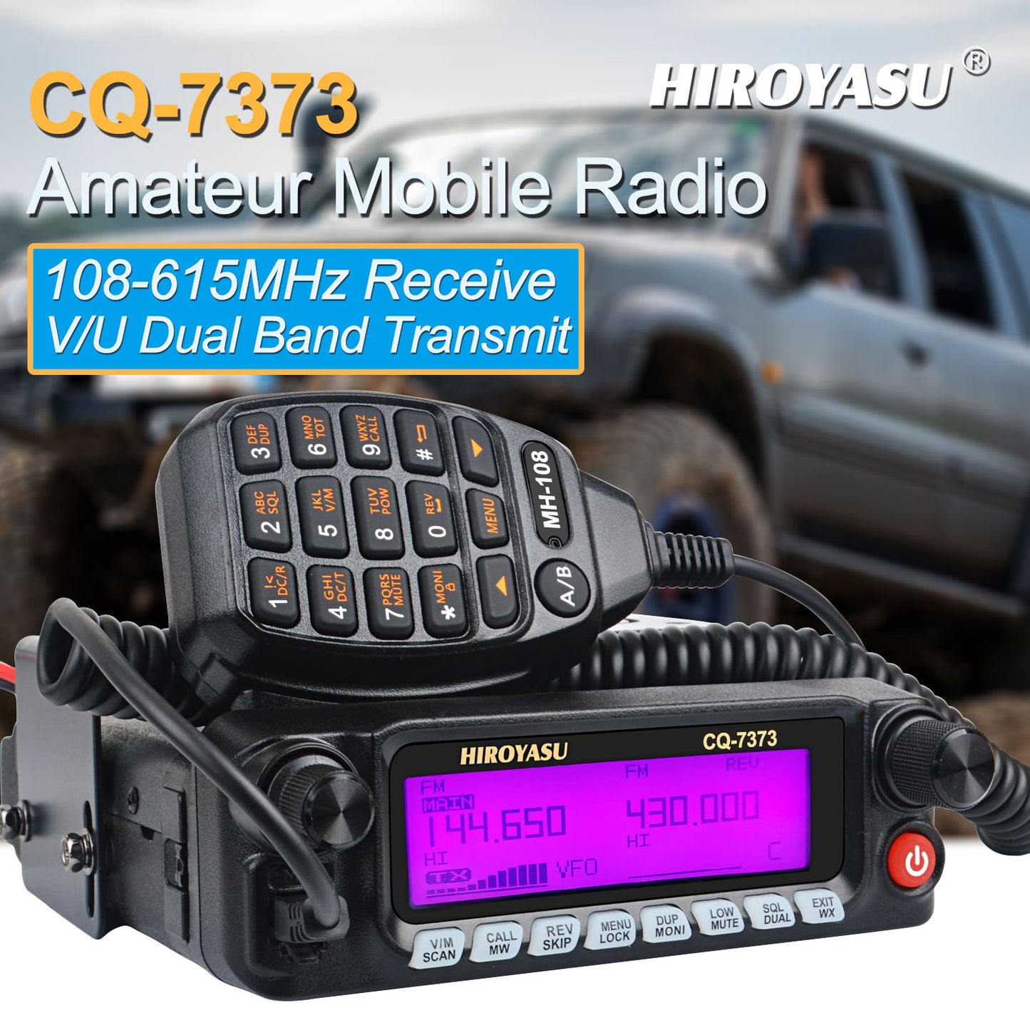 HIROYASU CQ-7373 Detachable Front Panel 108-615MHz Eight Bands Rx VU Dual Band Tx 50W 100Ch Aviation Amateur Mobile Transceiver