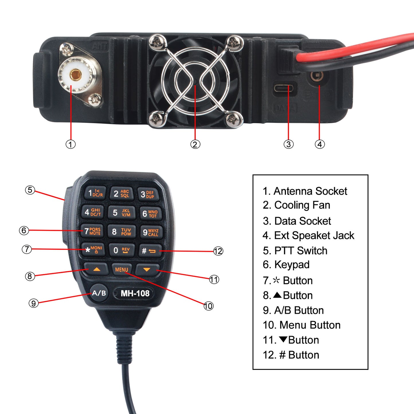 HIROYASU CQ-7373 Detachable Front Panel 108-615MHz Eight Bands Rx VU Dual Band Tx 50W 100Ch Aviation Amateur Mobile Transceiver