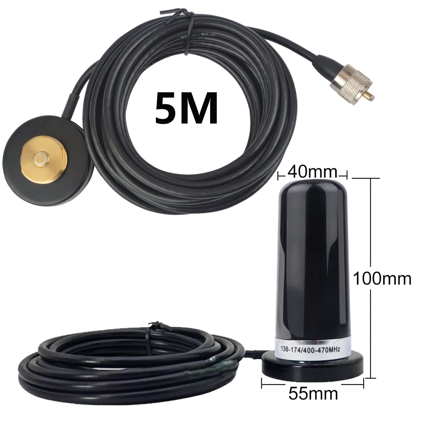 HH-N2RS NMO Dual Band Antenna with 5 Meter RG-58 Coaxial Cable and Magnetic Antenna Mount For Car Mobile Radio UHF VHF 400-470 136-174MHz Transceiver