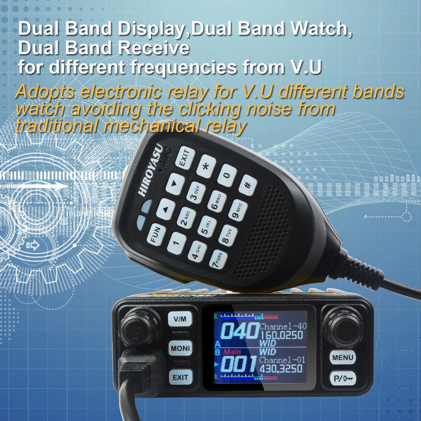 HIROYASU IC-980Pro Max 2m/70cm VHF UHF 144/430MHz FM/AM Dual Band DTMF 1750Hz Scrambler Vox Amateur Mobile Radio