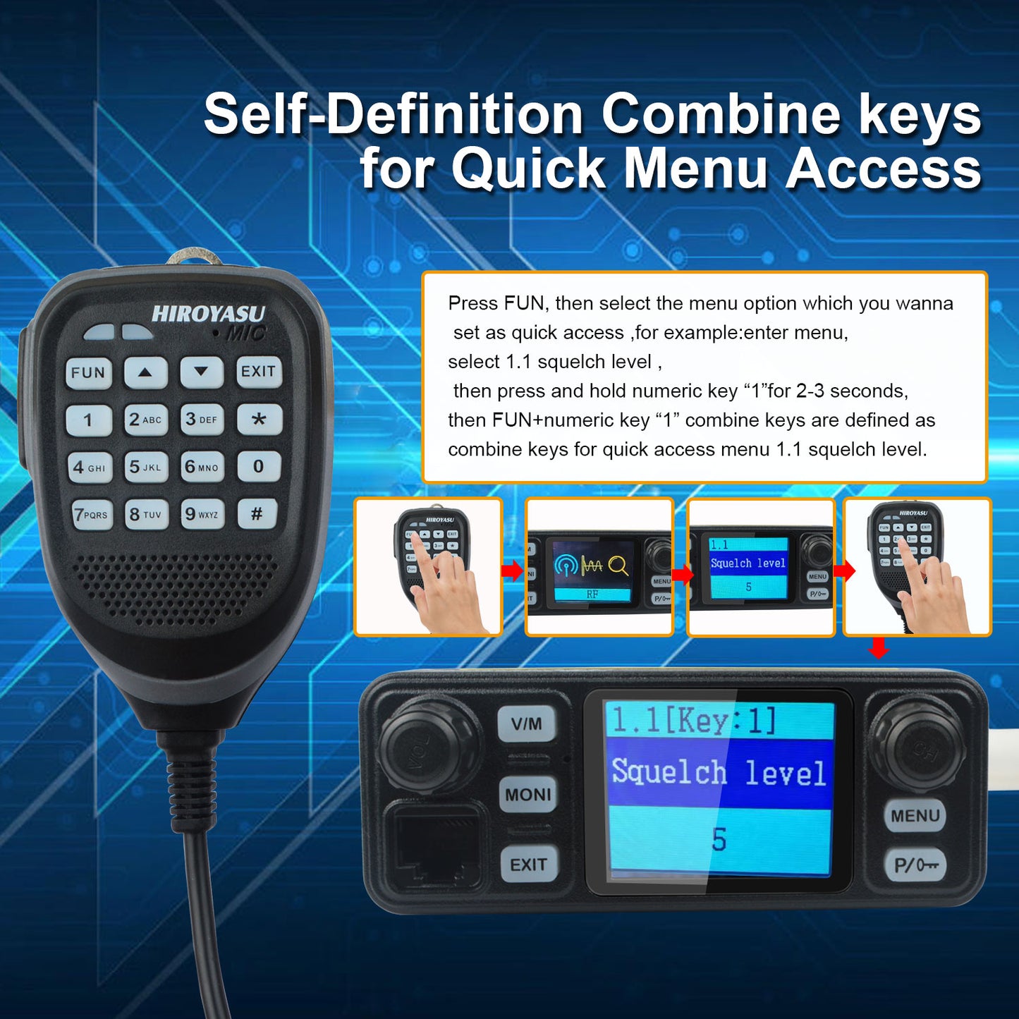 HIROYASU IC-980Pro Max 2m/70cm VHF UHF 144/430MHz FM/AM Dual Band DTMF 1750Hz Scrambler Vox Amateur Mobile Radio