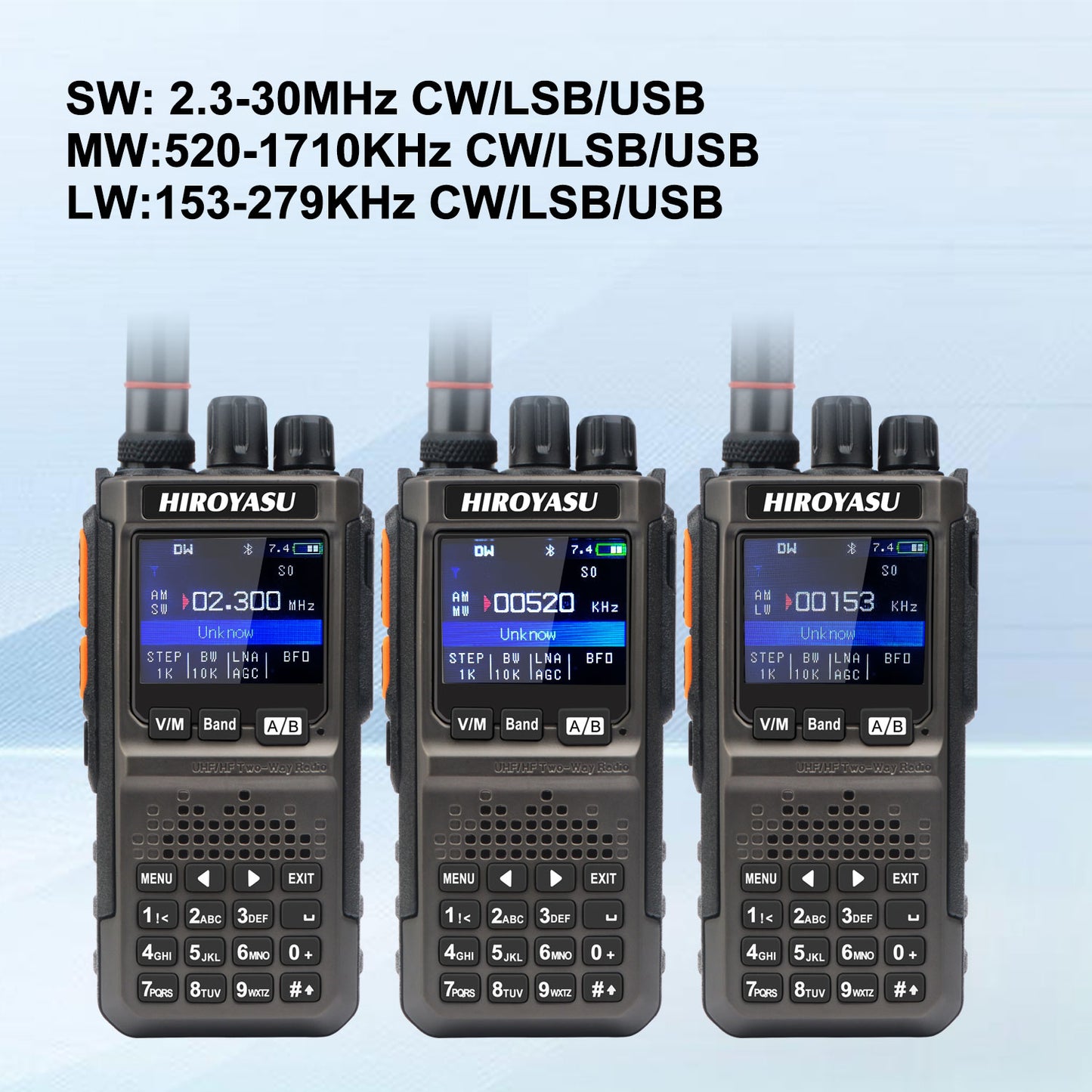 HIROYASU HI-E380 SSB CW FM AM CB Shortwave Aviation VHF UHF Full Band Walkie Talkies Bluetooth Program NOAA 10W Ham Radio Freq Copy