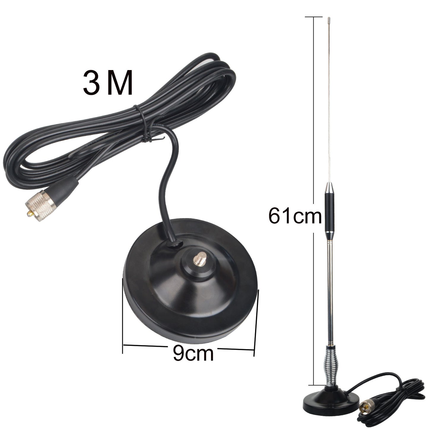 Citizen Band Mobile Radio CB 27MHz Antenna 600mm Length 1.8dB High Gain with Magnet Mount and RG-58C/U Coaxial Cable 2782