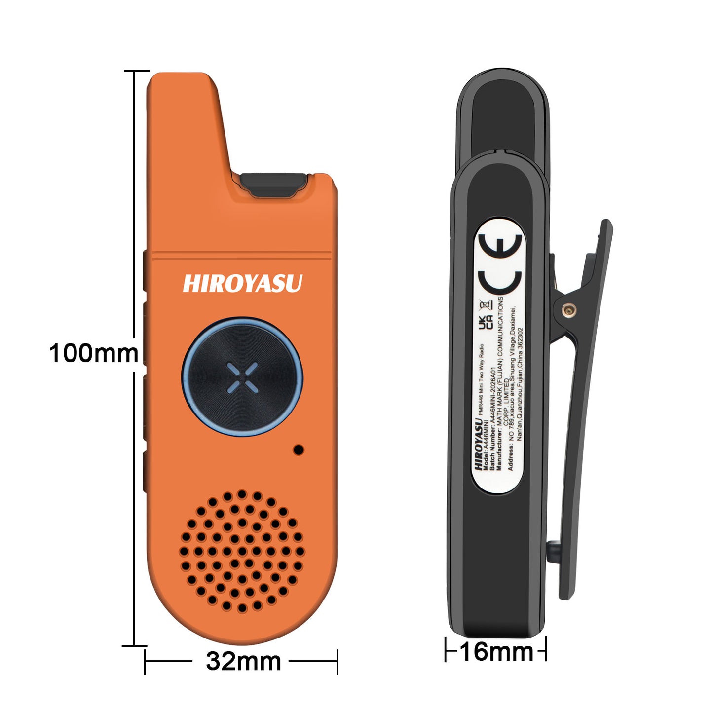 Twin Pack HIROYASU A446MINI PMR446 License Free Mini Walkie Talkie 446MHz Tiny Business Radio with Earpiece