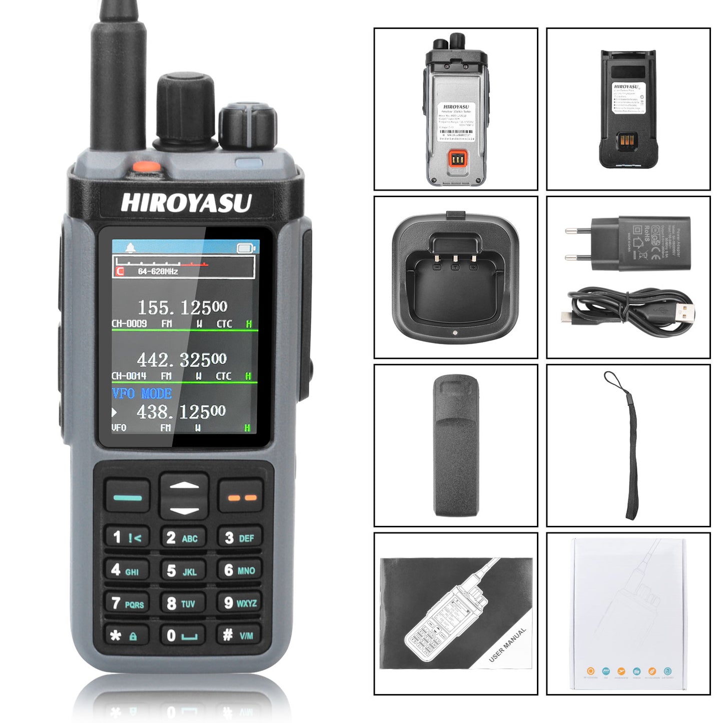 HIROYASU HW-UV938 HF Walkie Talkie SW MW LW 18-620MHz 840-1000MHz Air Band Full Band Cross-Band Repeater Scrambler NoAA AM/FM Rx