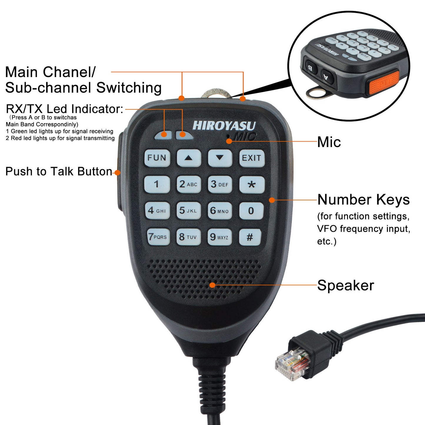 HIROYASU IC-980Pro IC-980Pro Max Mobile Radio Microphone Speaker HM-18 8Pins Connector