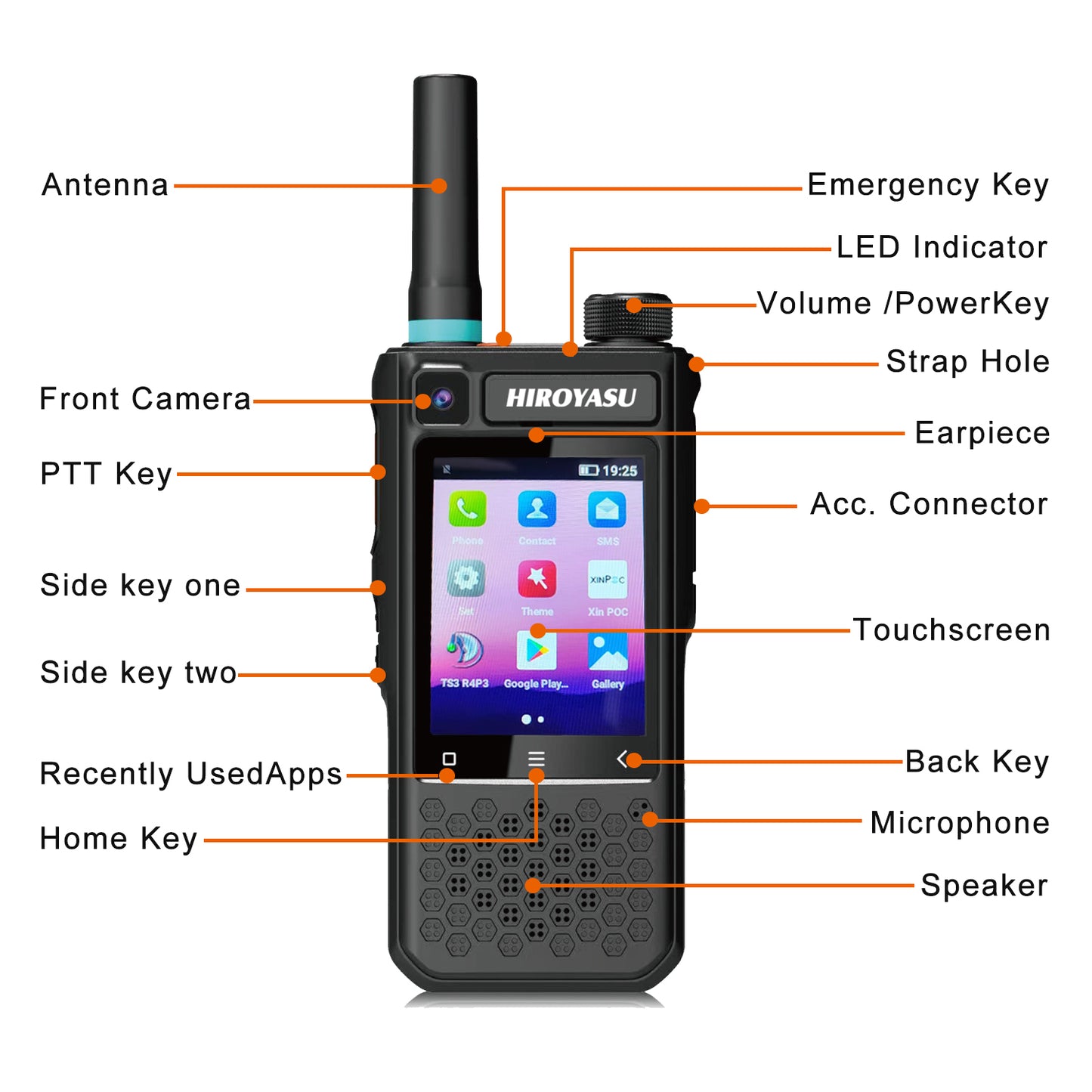 HIROYASU 4G LTE PoC Radio Video Call HI-B10 Zello Walkie Talkie 2GB RAM ROM 16GB Android 10.0 Hotspot & Tethering 2.4-inch Color Touchscreen