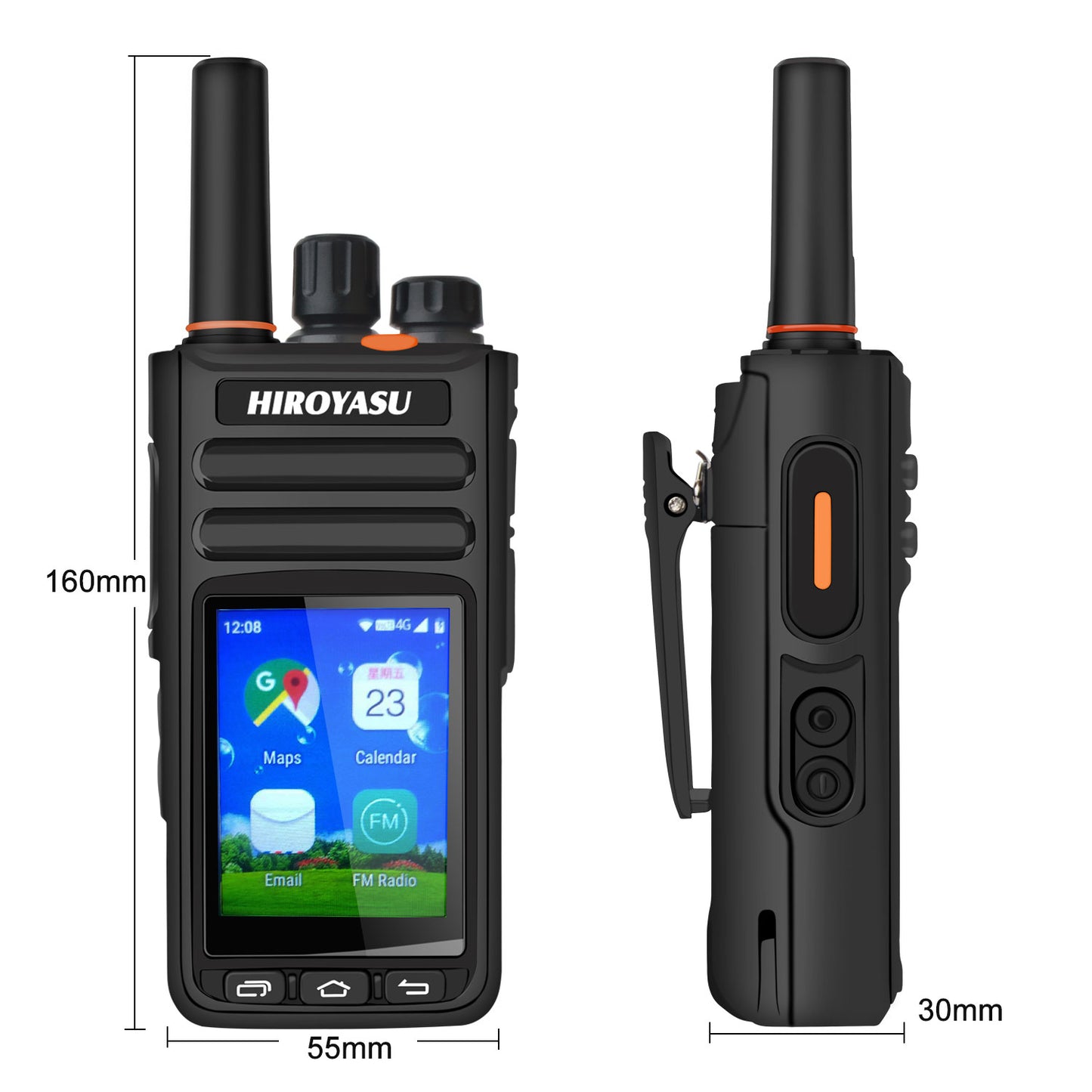 HIROYASU HI-B8 2G 3G 4G Cellular Network WiFI Zello PoC FM Walkie Talkie Android 9.0 Phone Call Messaging GPS 2.4" Touch Screen