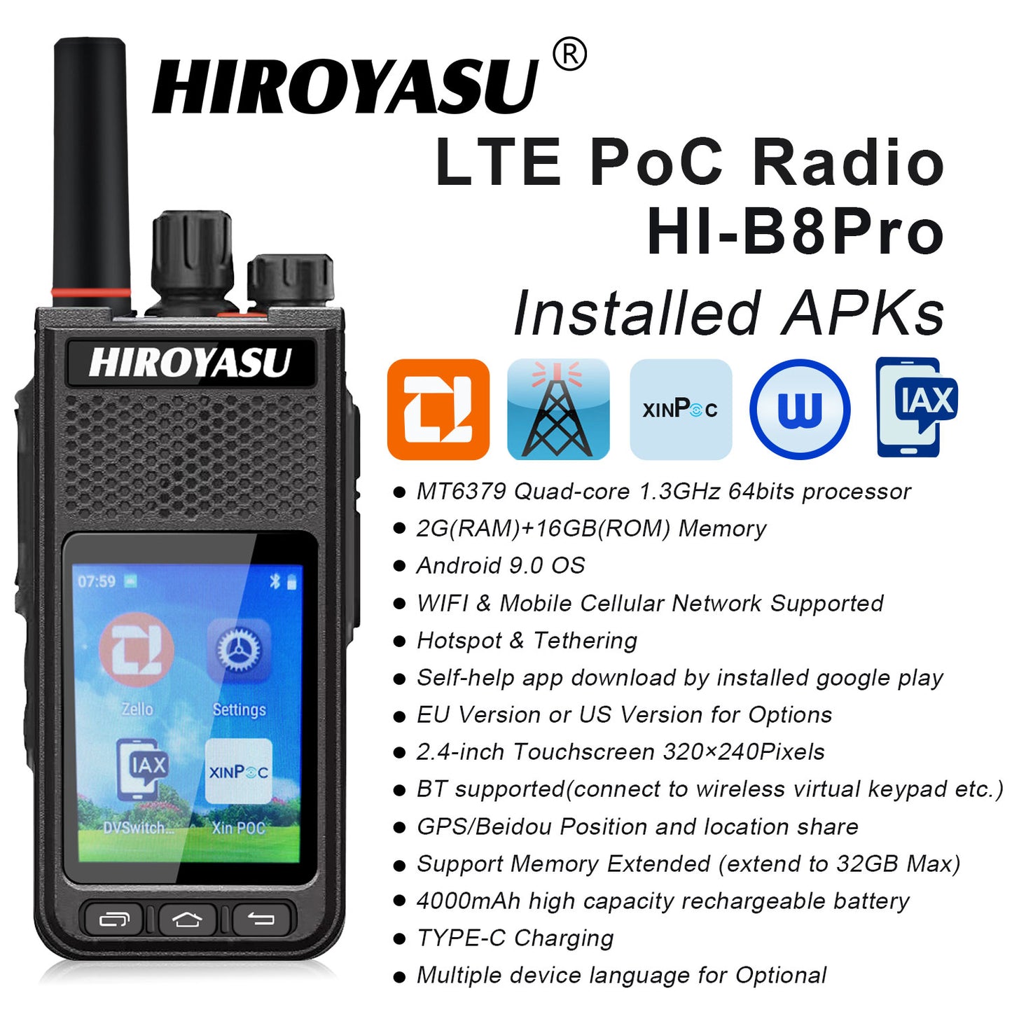 HIROYASU HI-B8Pro LTE PoC Radio
