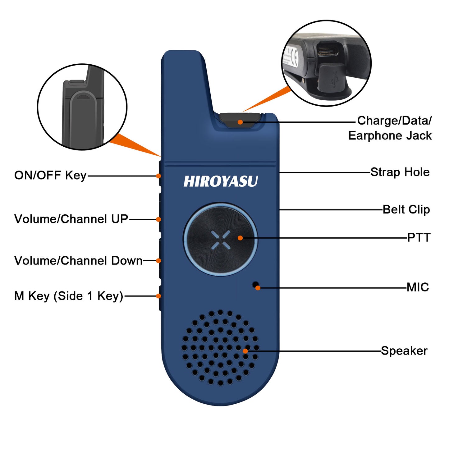 Twin Pack HIROYASU A446MINI PMR446 License Free Mini Walkie Talkie 446MHz Tiny Business Radio with Earpiece