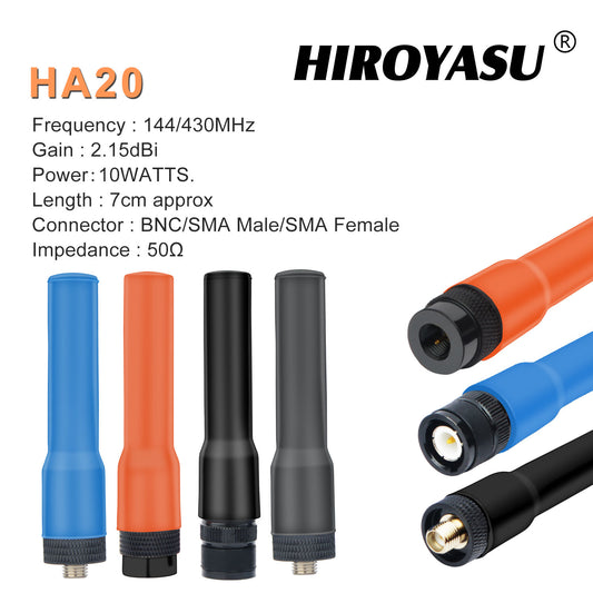 HIROYASU HA20 Mini Soft Silicon Antenna 144/430MHz 2m/70cm Dual Band 2.15dB 7cm Length Flexible Handheld Antenna