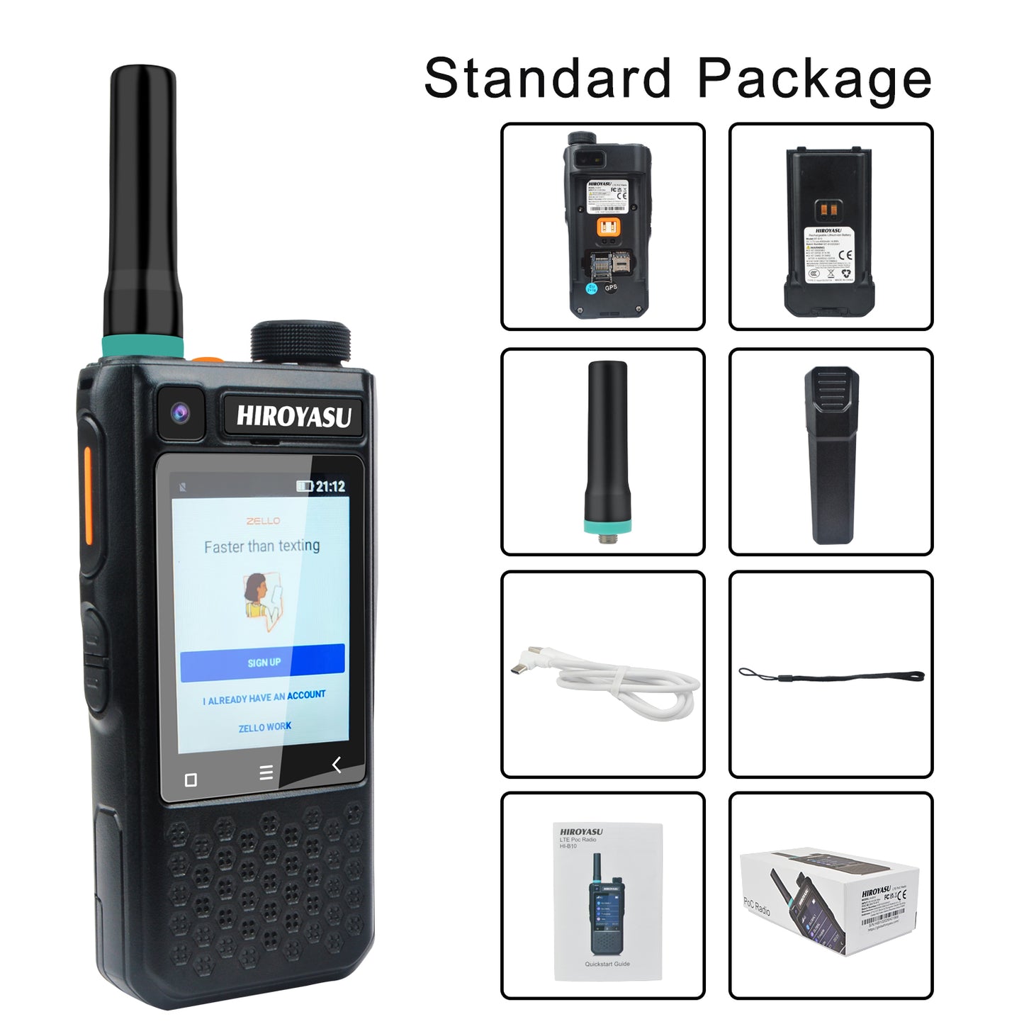 HIROYASU 4G LTE PoC Radio Video Call HI-B10 Zello Walkie Talkie 2GB RAM ROM 16GB Android 10.0 Hotspot & Tethering 2.4-inch Color Touchscreen