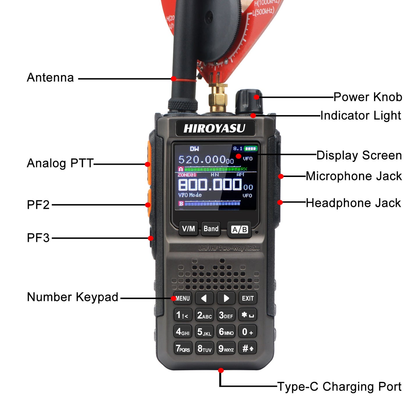 HIROYASU HI-E380 SSB CW FM AM CB Shortwave Aviation VHF UHF Full Band Walkie Talkies Bluetooth Program NOAA 10W Ham Radio Freq Copy