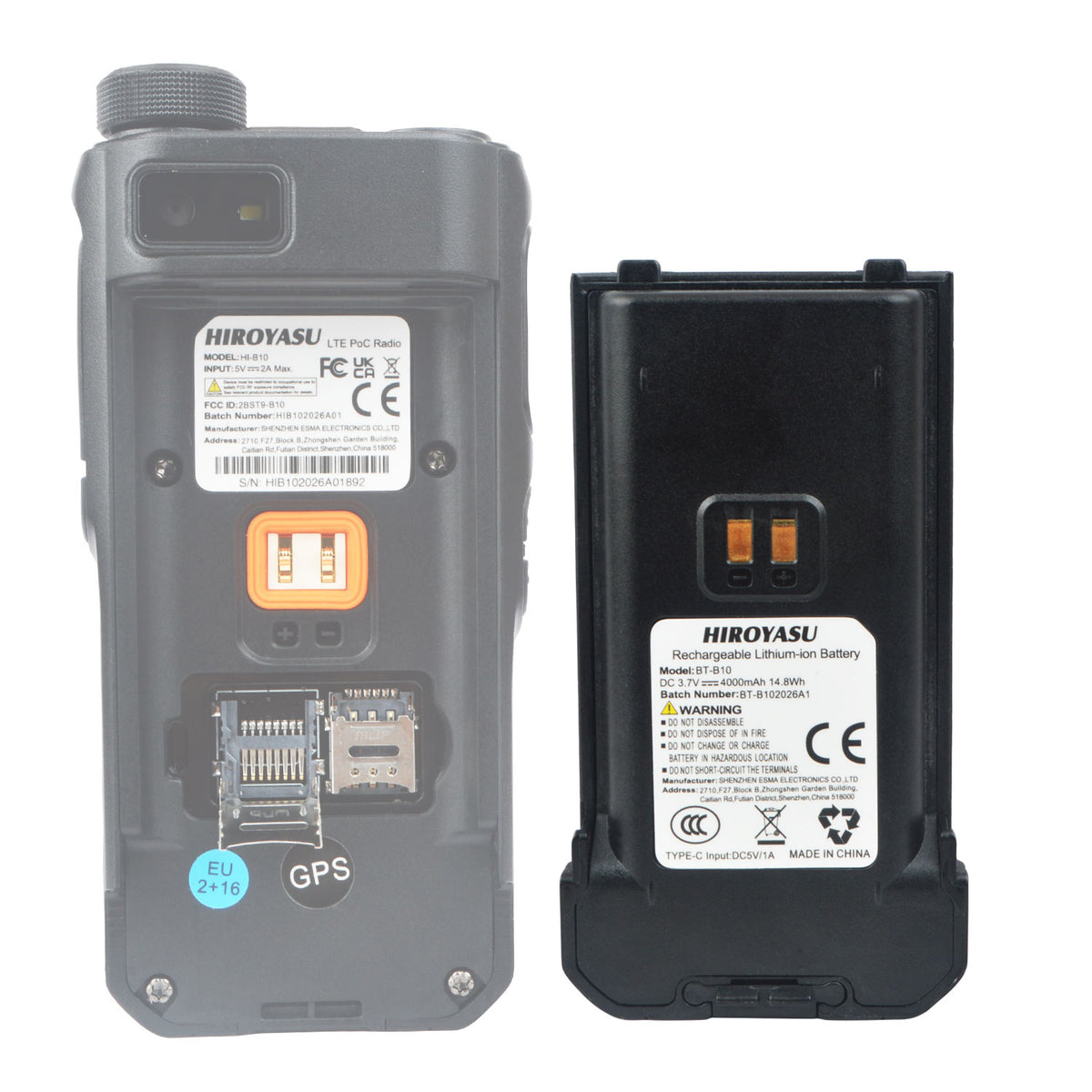 DC3.7V 4000mAh Type-C Rechargeable Lithium-ion Battery Pack BT-B10 for HIROYASU HI-B10 PoC Radio