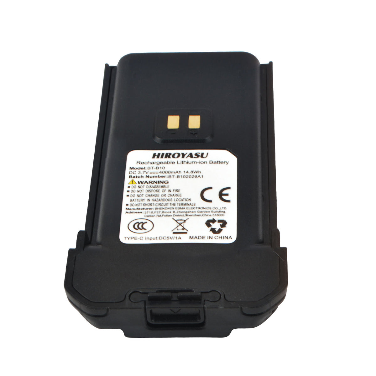 DC3.7V 4000mAh Type-C Rechargeable Lithium-ion Battery Pack BT-B10 for HIROYASU HI-B10 PoC Radio
