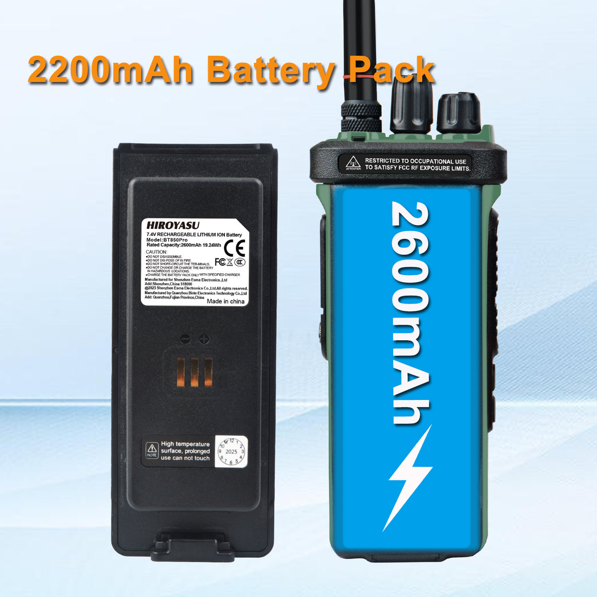 HIROYASU HI-UV850Pro Rechargeable Lithium-ion Battery 2600mAh DC7.4V 19.24Wh